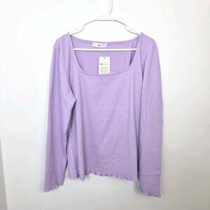 Mango MNG Long Sleeve Lavender Square Neckline Dainty Lightweight Shirt Size 2XL